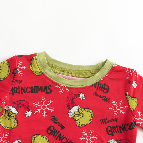 Christmas Sale Green Guy Snowflake Kids Bamboo 2 Pieces Pajama Set