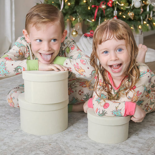 Christmas Green Guy Deer Kids Bamboo Two-Piece Pajama Set