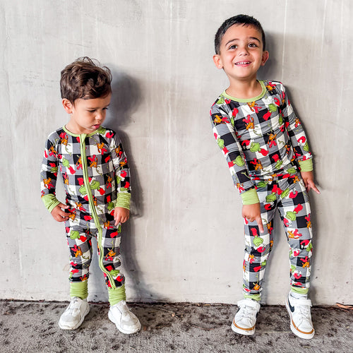 Christmas Green Guy Plaid Baby Bamboo Zipper Romper