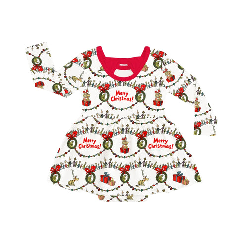 Christmas Green Face Cheer Long Sleeve Twirl Dress With Bodysuit