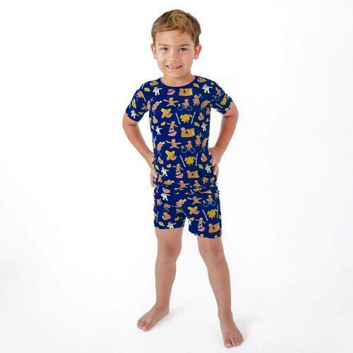 Curious Monkey Blue Kids Bamboo Short Two-Piece Pajama Set
