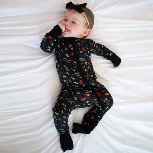 Halloween Witch Sisters Spell Baby Bamboo Zipper Romper Pajamas