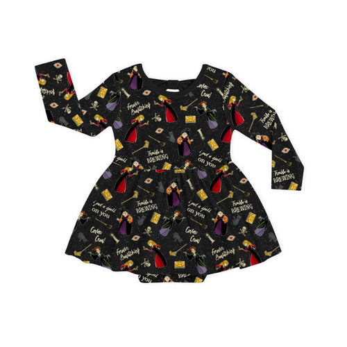 Halloween Witch Sisters Spell Long Sleeve Twirl Dress With Bodysuit