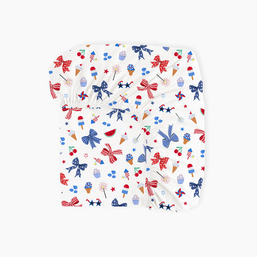 4th of July Bow Bamboo Fitted Crib Sheet