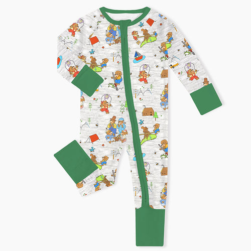 Father's & Mother's Day Bear Family Green Baby Bamboo Zipper Romper Pajamas
