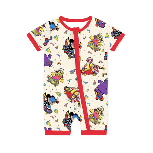 Hamburger Land Skateboard Baby Bamboo Short Zipper Romper Pajamas