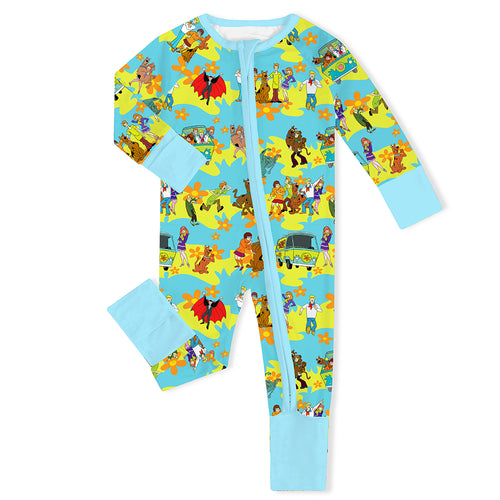 Mystery Adventure Great Dane Dog Blue Baby Bamboo Zipper Romper Pajama