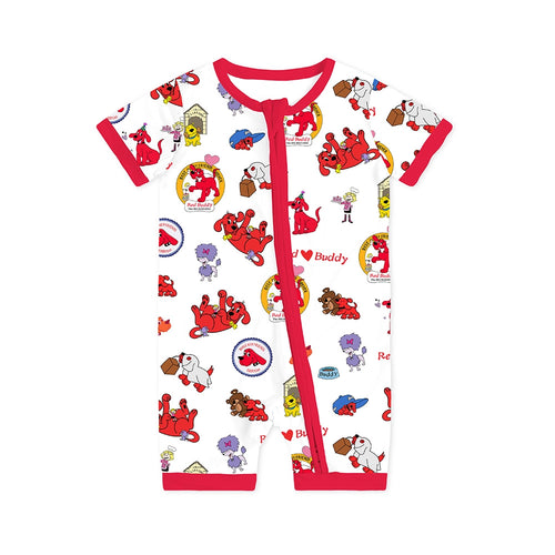 Big Red Dog Baby Bamboo Short Zipper Romper Pajamas