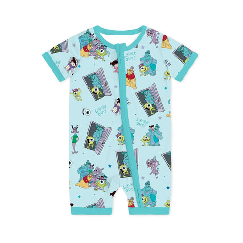 Monster Scare Baby Bamboo Short Zipper Romper Pajamas