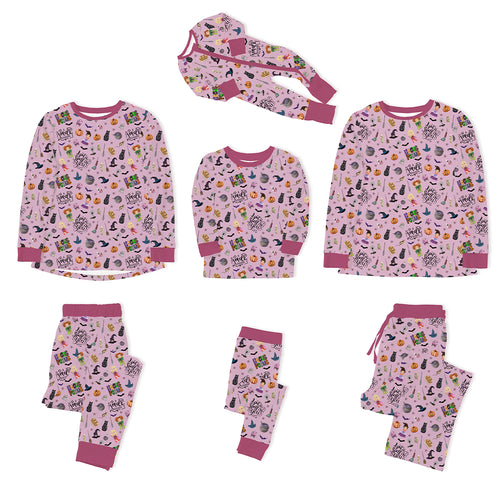 Halloween Witch Sisters Smell Children Purple Bamboo Family Matching Pajamas