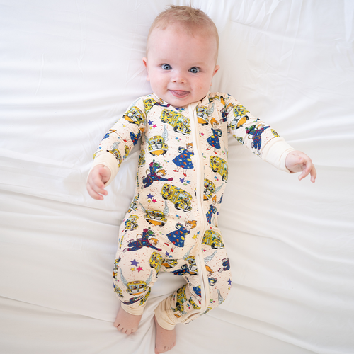 Magic Adventure School Bus Baby Bamboo Zipper Romper Pajama