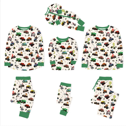 Big Wheel Truck Adventure Green Bamboo Family Matching Pajamas