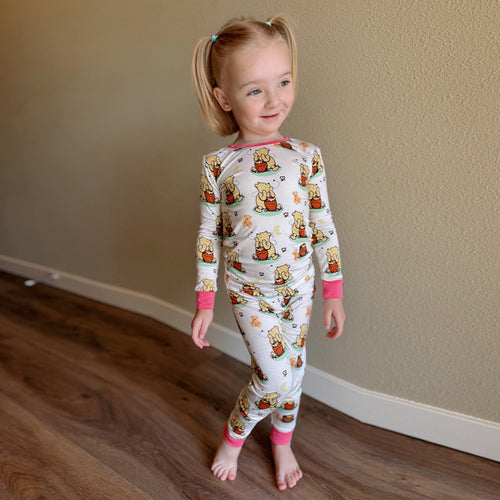 Cute Silly Bear Two-Piece Bamboo Viscose Pajama Set