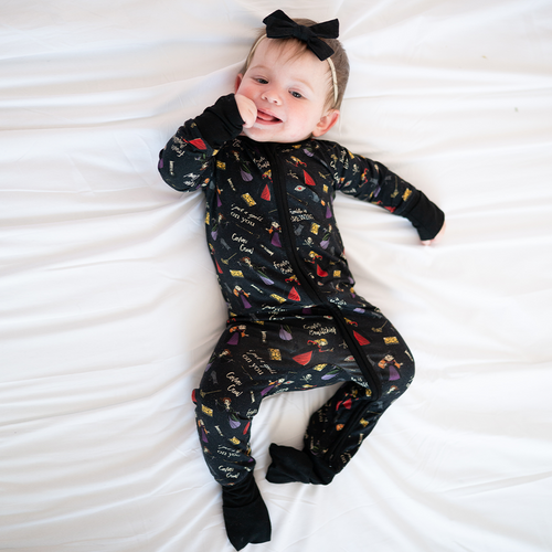 Halloween Witch Sisters Spell Baby Bamboo Zipper Romper Pajamas