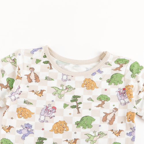 Dinosaur Adventure Plaid Kids Bamboo Short Two-Piece Pajama Set