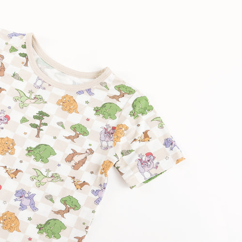 Dinosaur Adventure Plaid Kids Bamboo Short Two-Piece Pajama Set