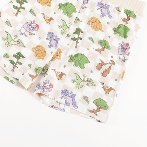 Dinosaur Adventure Plaid Kids Bamboo Short Two-Piece Pajama Set