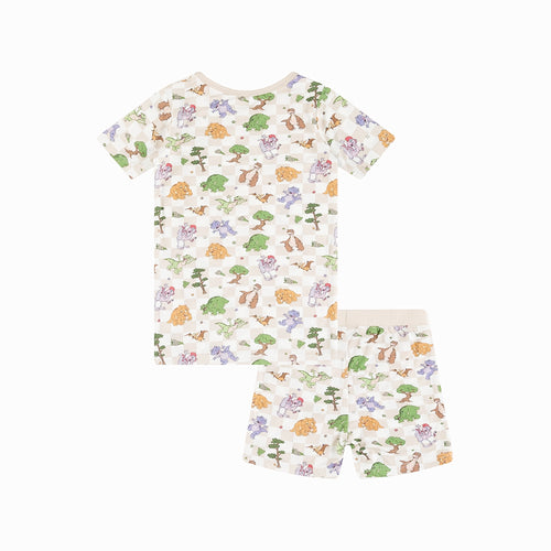 Dinosaur Adventure Plaid Kids Bamboo Short Two-Piece Pajama Set