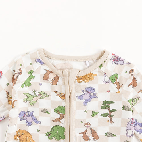 Dinosaur Adventure Plaid Baby Bamboo Zipper Romper Pajamas