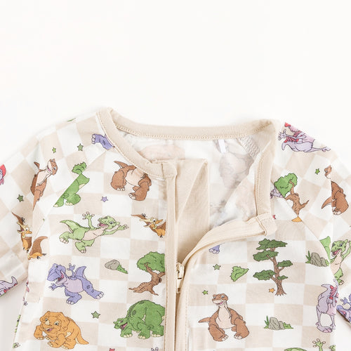 Dinosaur Adventure Plaid Baby Bamboo Zipper Romper Pajamas