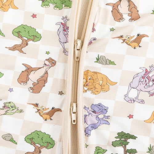 Dinosaur Adventure Plaid Baby Bamboo Zipper Romper Pajamas