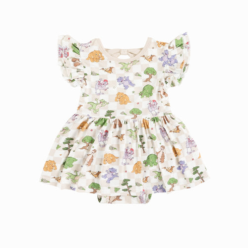 Dinosaur Adventure Plaid Twirl Dress With Bodysuit