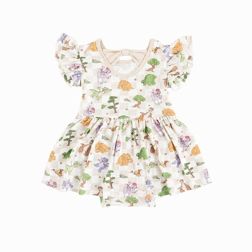 Dinosaur Adventure Plaid Twirl Dress With Bodysuit