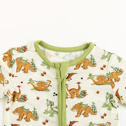 Dinosaur Adventure Baby Bamboo Short Zipper Romper Pajamas