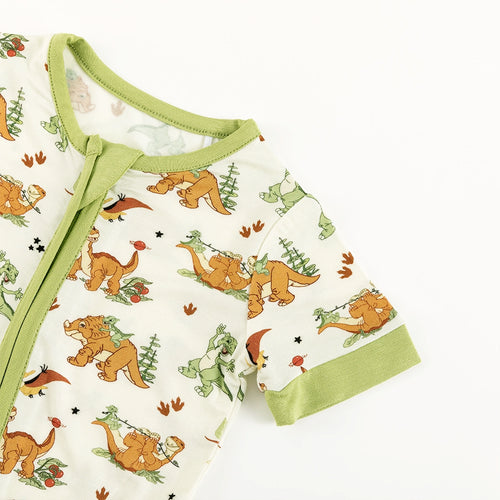 Dinosaur Adventure Baby Bamboo Short Zipper Romper Pajamas