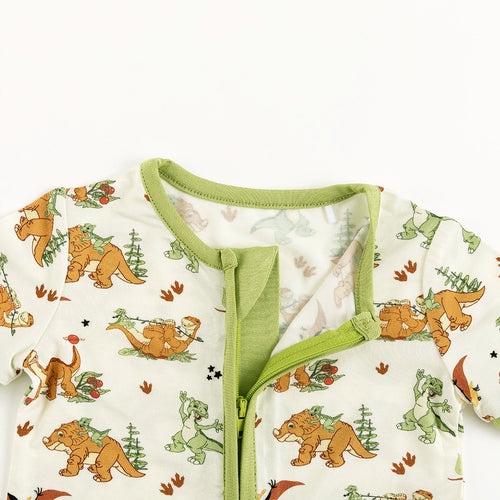 Dinosaur Adventure Baby Bamboo Short Zipper Romper Pajamas