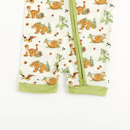 Dinosaur Adventure Baby Bamboo Short Zipper Romper Pajamas