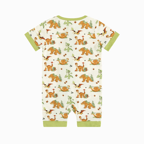 Dinosaur Adventure Baby Bamboo Short Zipper Romper Pajamas