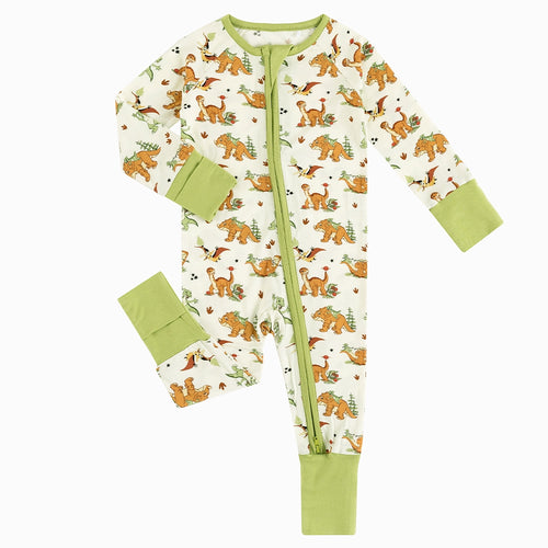 Dinosaur Adventure Baby Bamboo Zipper Romper Pajamas
