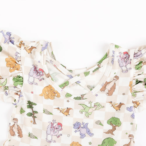 Dinosaur Adventure Plaid Kids Bamboo Short Sleeves Dress