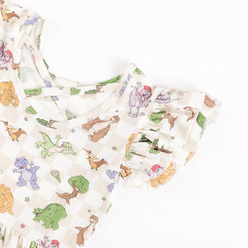 Dinosaur Adventure Plaid Kids Bamboo Short Sleeves Dress