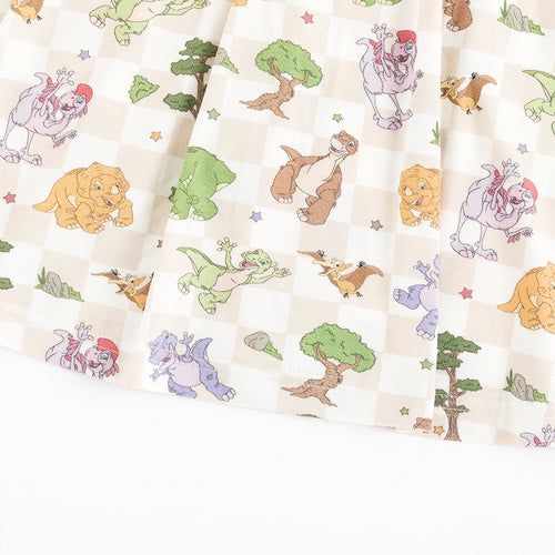 Dinosaur Adventure Plaid Kids Bamboo Short Sleeves Dress
