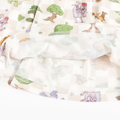 Dinosaur Adventure Plaid Kids Bamboo Short Sleeves Dress