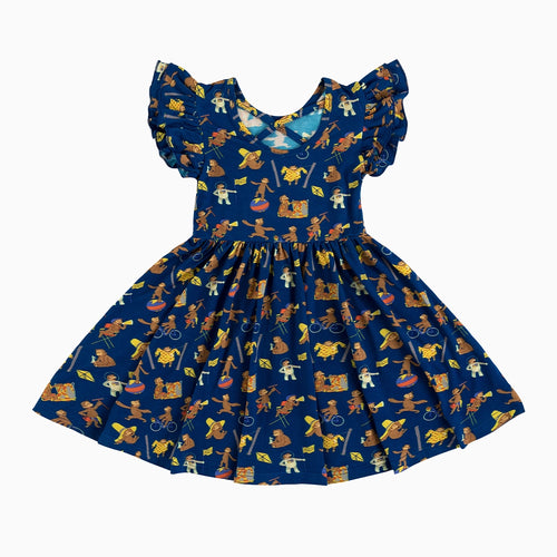 Curious Monkey Blue Kids Bamboo Short Sleeves Dress