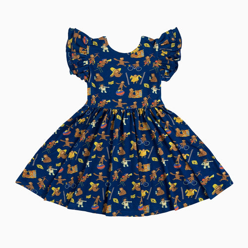 Curious Monkey Blue Kids Bamboo Short Sleeves Dress