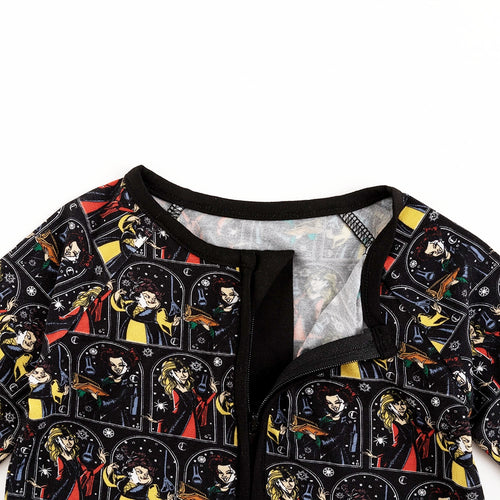 Halloween Witch Sisters Baby Bamboo Zipper Romper Pajamas