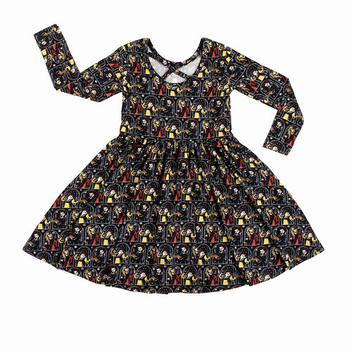 Halloween Witch Sisters Kids Bamboo Long Sleeves Dress