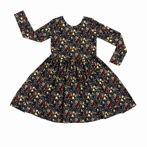 Halloween Witch Sisters Kids Bamboo Long Sleeves Dress