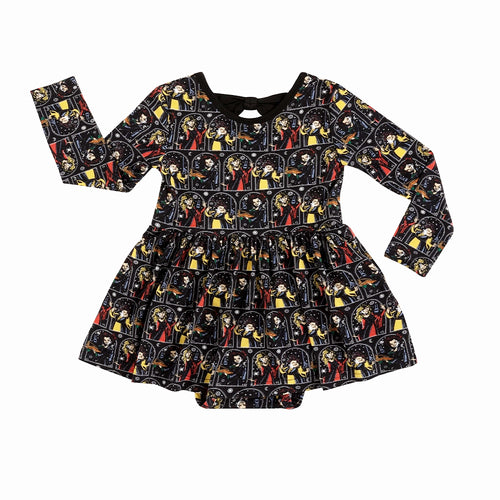 Halloween Witch Sisters Long Sleeve Twirl Dress With Bodysuit