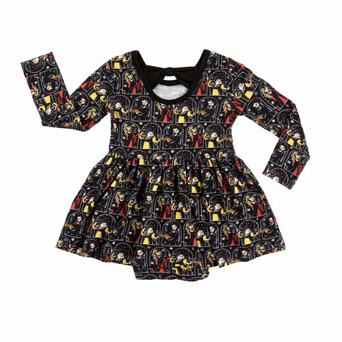 Halloween Witch Sisters Long Sleeve Twirl Dress With Bodysuit