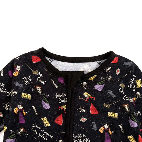 Halloween Witch Sisters Spell Baby Bamboo Zipper Romper Pajamas