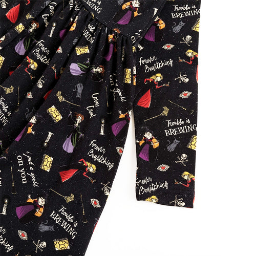 Halloween Witch Sisters Spell Kids Bamboo Long Sleeves Dress