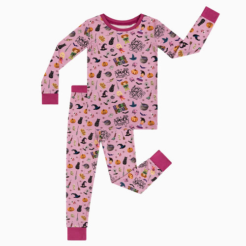 Halloween Witch Sisters Smell Children Purple Kids Bamboo Two-Piece Pajama Set