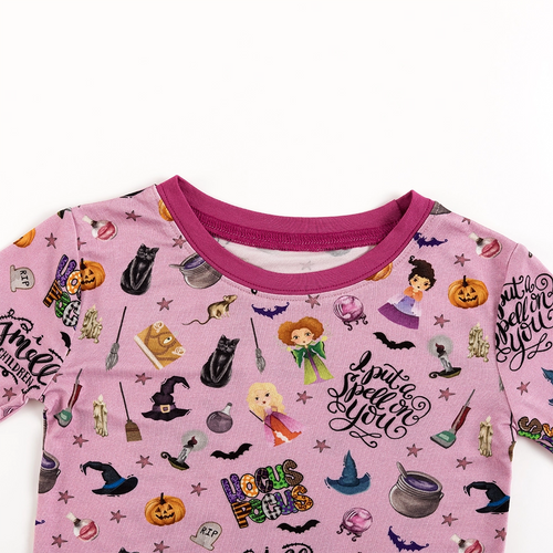 Halloween Witch Sisters Smell Children Purple Kids Bamboo Two-Piece Pajama Set
