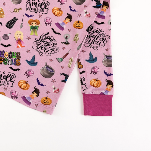 Halloween Witch Sisters Smell Children Purple Kids Bamboo Two-Piece Pajama Set