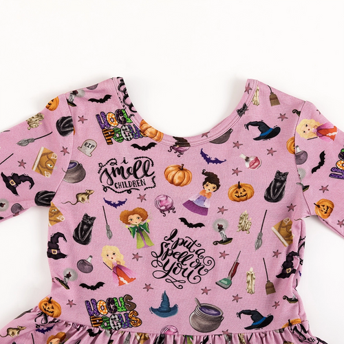 Halloween Witch Sisters Smell Children Purple Kids Bamboo Long Sleeves Dress